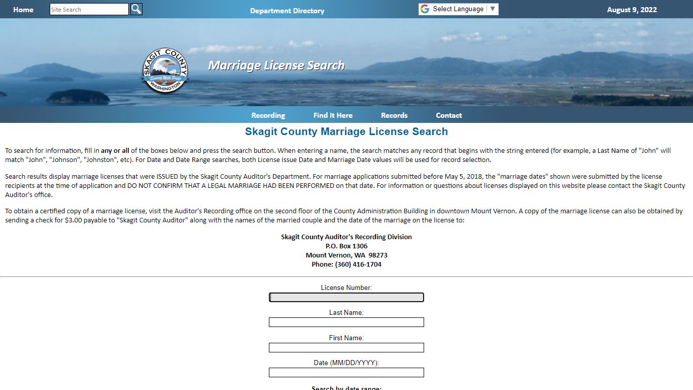 Skagit County Marriage License Search