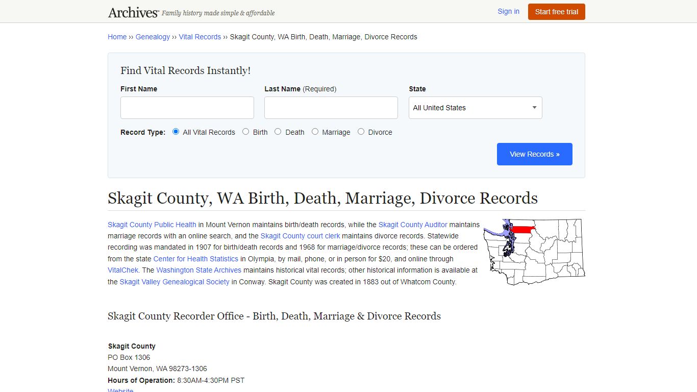 Skagit County, WA Birth, Death, Marriage, Divorce Records
