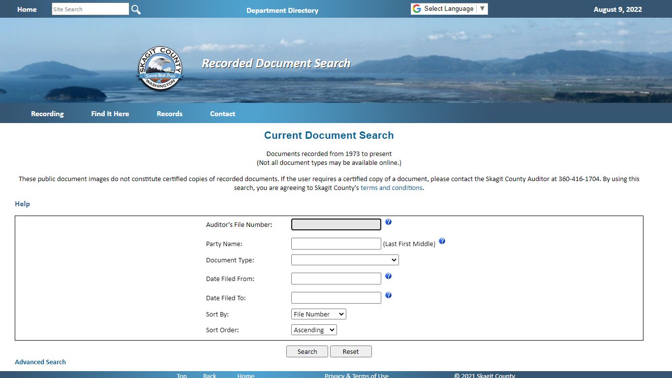 Recorded Documents Search - Skagit County, Washington